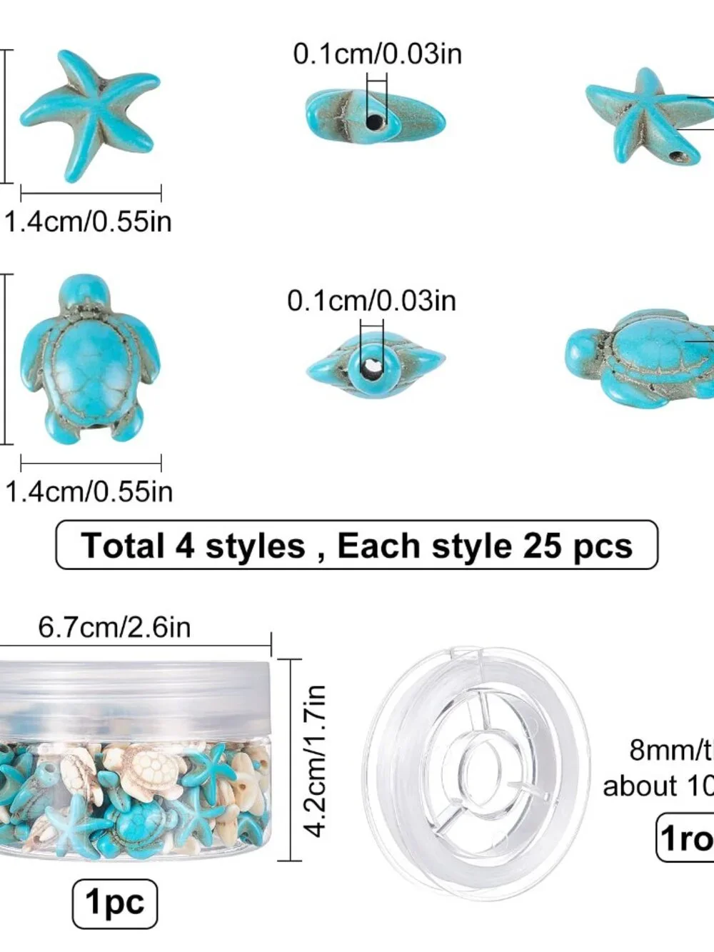 SUNNYCLUE 1 Box Sea Turtle Beads Turquoise Starfish Bead Synthetic Sea Star Whit